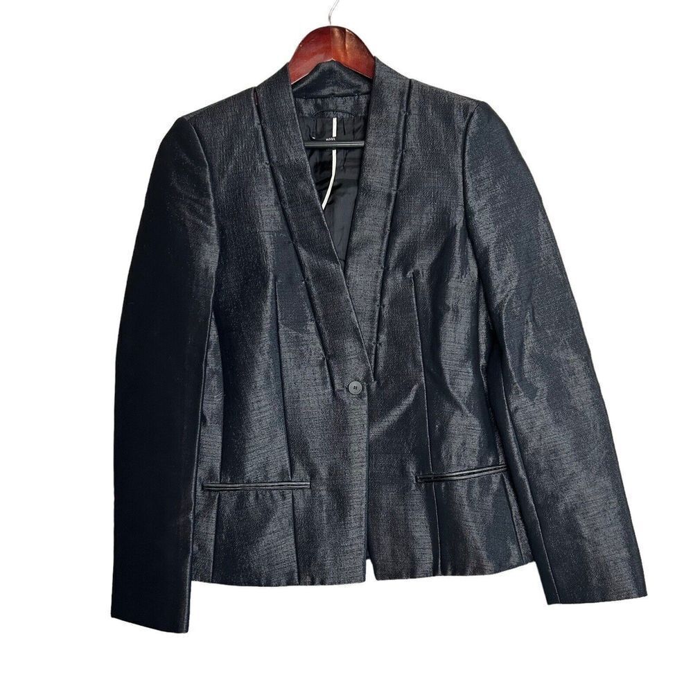 BOSS Hugo Boss Blazer Womens 2 Black One Button Business Formal Jacket Metallic